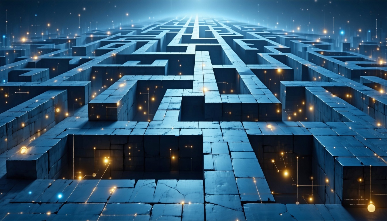 A visual representation of a complex data maze tra